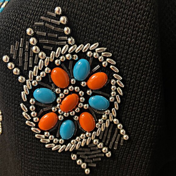 Victoria Jones Vintage 80s Beaded Knit Sweater Dress Shoulder Pad Oversize Tunic - Picture 10 of 12